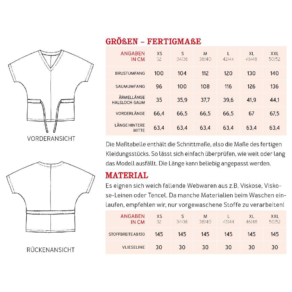 Papierschnittmuster Bluse mit Gürtelband Frau Yuuka XS-XXL